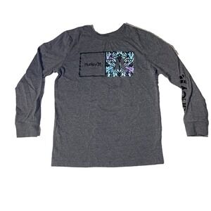 Hurley Shirt Womens Large Heather Gray Graphic Print Cotton Long Sleeve Pullover